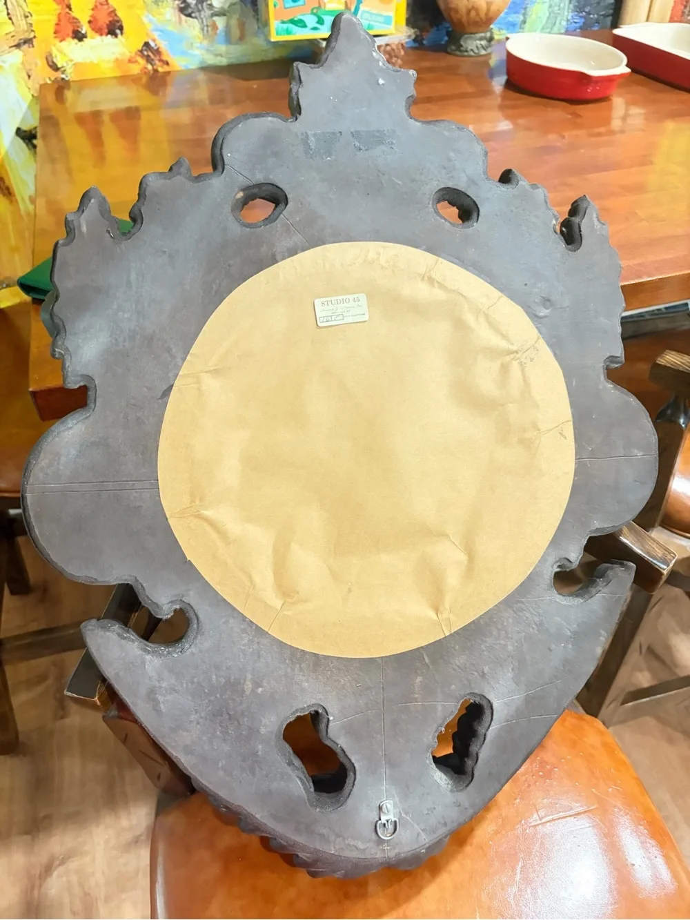 19th century Cast resin concave Round Wall Mirror in Dark Brown